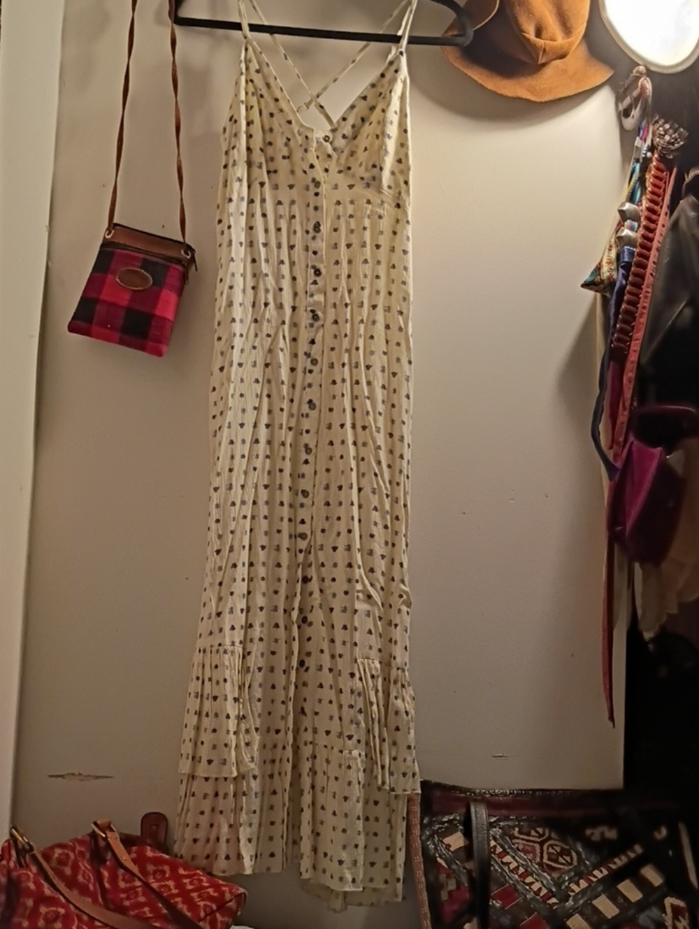 Good Luck Gem Cream Maxi Dress with Navy Heart Print